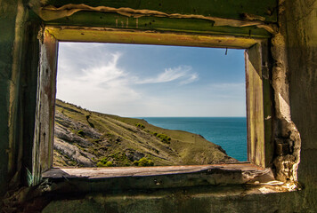Ugly window frame and beautiful seaview.