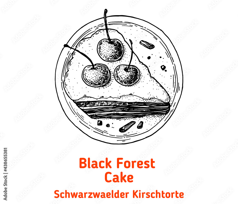 Wall mural German black forest cake hand drawn vector illustration. Vintage design element. Sketch illustration.