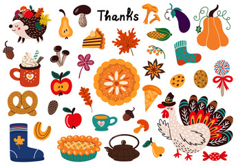 Set of vector elements for Thanksgiving celebration