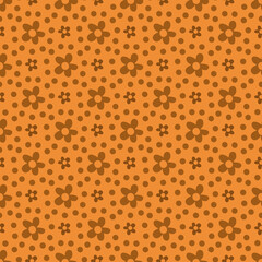 Ditzy ochre vector tiny flowers seamless pattern background. Simple geometric abstract naive floral monochrome orange brown backdrop Hand drawn pretty blooms repeat for texture, fall theme, wellness.