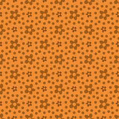 Ditzy ochre vector tiny flowers seamless pattern background. Simple geometric abstract naive floral monochrome orange brown backdrop Hand drawn pretty blooms repeat for texture, fall theme, wellness.