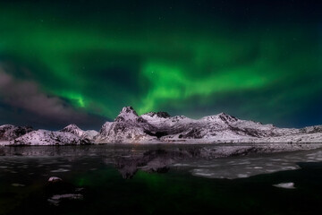 The northern lights, Norway, the Lofoten islands around the town of Nussfjord