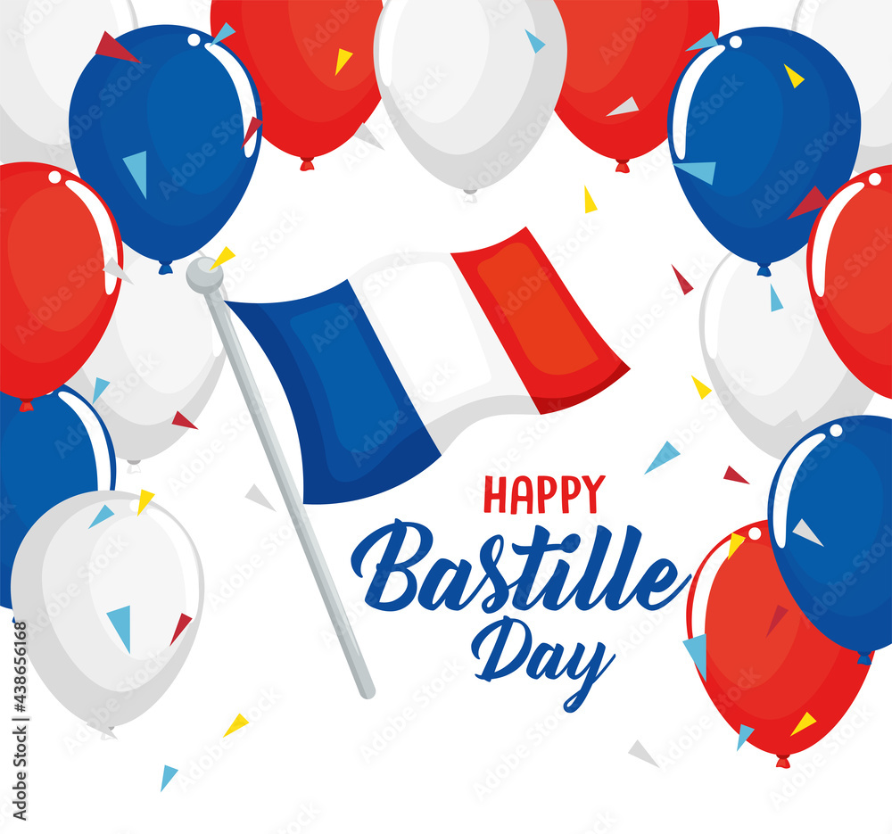 Poster bastille day flag with balloons