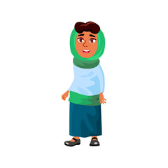 calm islamic woman signing national song on stage cartoon vector. calm islamic woman signing national song on stage character. isolated flat cartoon illustration