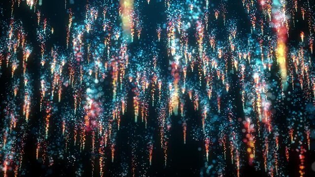 Abstract Falling Magic Particles Background Loop/ 4k animation of an abstract background with colorful falling particles seamless looping for holidays and events celebration