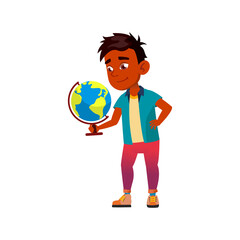 smart muslim boy looking on earth sphere cartoon vector. smart muslim boy looking on earth sphere character. isolated flat cartoon illustration