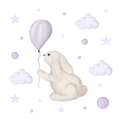 Clipart cute white bunny with pink balloon