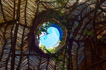 Ecological roof in one of the hotels in Tulum, Mexico