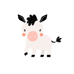 Obraz na płótnie Canvas Vector illustration with cute donkey on a white background. Vector funny animal for baby graphic suit printing. Farm. Funny animal great for fabric and textile, wallpapers, kids nursery wear design.