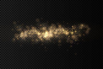 Yellow bokeh lights, shining flare dust particles.
