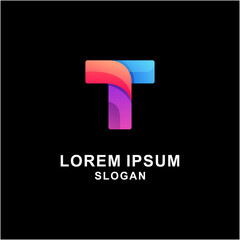 T alphabet logo colorful with concept tecnology