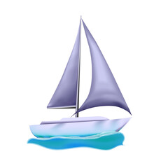 Isolated sailing ship. Awesome sail boat on blue sea water. Luxury yacht race, ocean sailing regatta vector illustration. Nautical worldwide yachting or traveling promotion. Yachting race layout. 