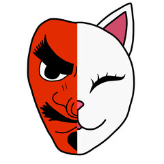 White Fox head mask or Kitsune vector illustration symbol. Japan mask culture vector illustrations