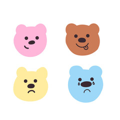 Set of cute cartoon bears. Vector little bear heads. Print Design. Cute Set Animals, Hand Drawn Cute Bear and Panda