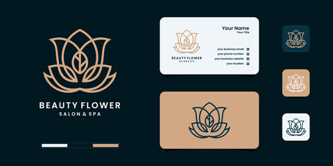 Feminine beauty salon and spa line art monogram shape logo.golden logo design, icon and business card template.