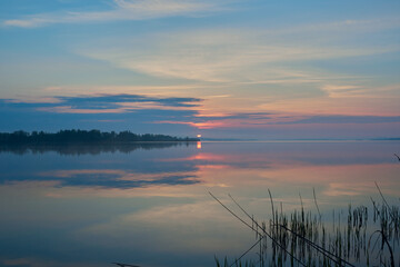 Morning by the lake. Beautiful spring sunrise