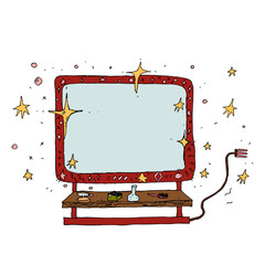 women's corner with a mirror, stars, cosmetics and a rosette.
