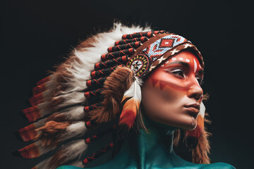 Side view shot of woman with makeup and headdress