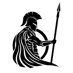 Spartan with spear and shield on white background.