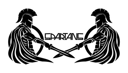 Spartans with swords and shields on a white background. - 438662543