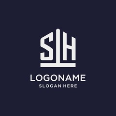 SH initial monogram logo design with pentagon shape style - obrazy, fototapety, plakaty