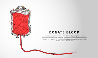 Low poly style design vector of A blood donation bag  Wireframe light connection structure consists of lines, dots, and shapes.