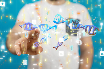 Doctor holding a 3d render DNA.