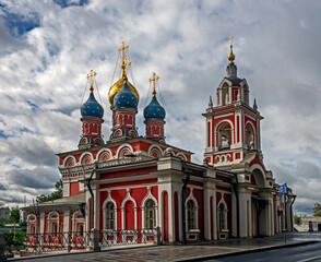 Fototapeta na wymiar St. George and Protection of the Virgin church in Moscow, Russia. Year of construction - 1657, bell tower - 1810