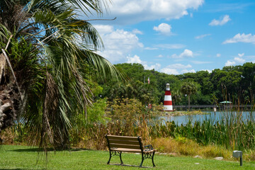 Mount Dora and Mount Dora Lake from Elizabeth Evans Park on a partly cloudy afternoon