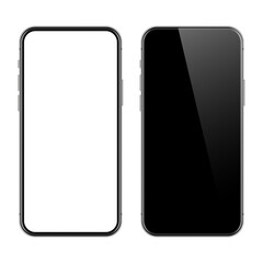 Realistic smartphone with blank touch screen isolated on white background. Frameless mobile phone in front view. High quality detailed device mockup. Vector illustration.