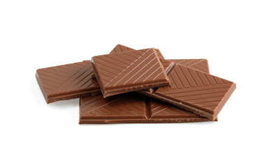 cut chunks of milk chocolate bar on white