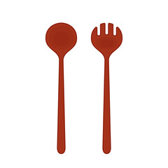 Spoon and fork on white background.  Wood spoon and  wood fork.