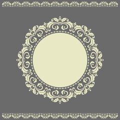 Decorative frame Elegant vector element for design in Eastern style, place for text. Floral gray border. Lace illustration for invitations and greeting cards