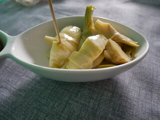 artichokes in a white bowl