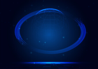 Futuristic technology concept, vector illustration in blue color, abstract background, Glowing grid globe