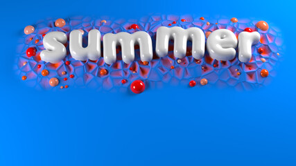 summer bright white glossy letters on a blue abstract background. 3d illustration mockup with copyspace for your text