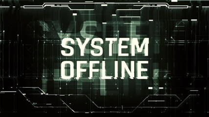 System offline warning text on glitchy screen, computer virus, hacking attack. System emergency alert notification - Powered by Adobe