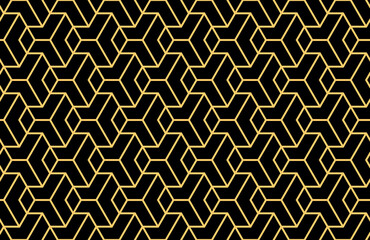 The geometric pattern with lines. Seamless vector background. Black and gold texture. Graphic modern pattern. Simple lattice graphic design