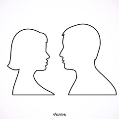 face man and woman on white background. Couple in love, flat style. Valentine's day card. Vector illustration Icon Isolated on White Background.