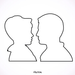 face man and woman on white background. Couple in love, flat style. Valentine's day card. Vector illustration Icon Isolated on White Background.