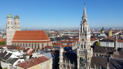 View of Munich, including New Town Hall, Frauenkirche and Theatine Church