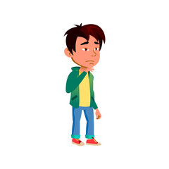 disappointed chinese boy lost himself in forest cartoon vector. disappointed chinese boy lost himself in forest character. isolated flat cartoon illustration
