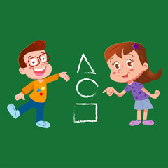 Girl and boy whit blackboard. 