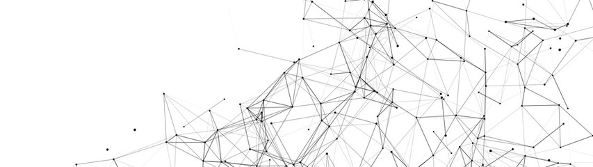 Abstract geometric background black and white. Template for presentation of science and technology. Abstract vector background. Molecular structure. Network connection structure. Vector illustration.