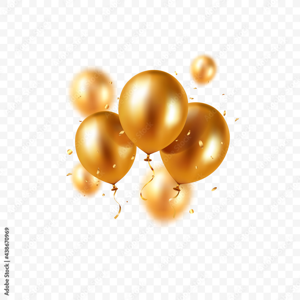 Wall mural realistic floating vector balloons isolated on transparent background. design element gold colored b