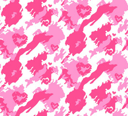 Fototapeta na wymiar Red camouflage seamless pattern. Background for fashion design. Love, Valentine day theme. Vector