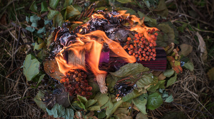 Pagan magic doll at fire, cleaning aura of negative and other program, rituals