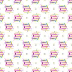 seamless pattern from a stack of colorful books and forget-me-nots between them. vector illustration.