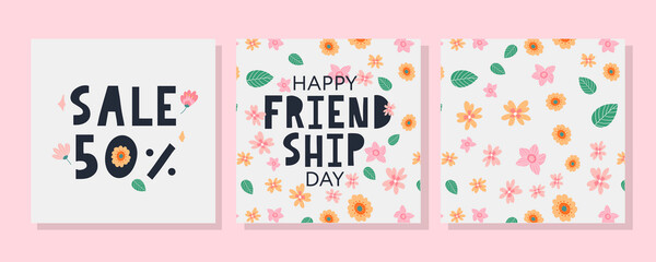 Happy Friendship Day greeting card. For poster, flyer, banner for website template, cards, posters, logo. Vector illustration.