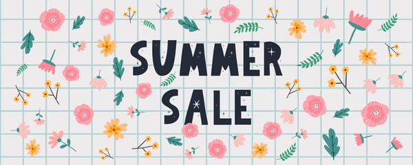 summer sale banner with flowers letter vector